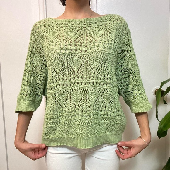 Designer  Knit Crochet Sweater Green Size Small - Picture 4 of 8